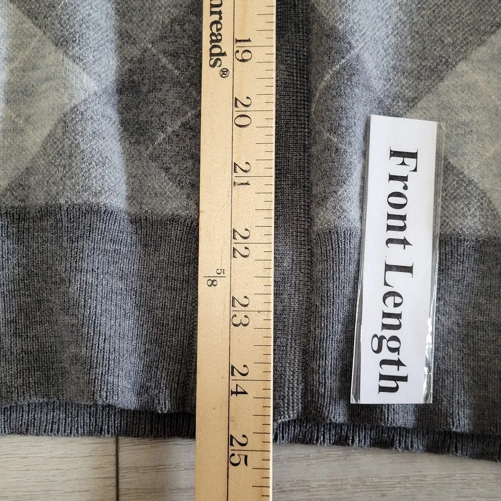 Banana Republic Sweater Mens L Gray 100% Wool‎ Argyle Full Zip Cardigan Preppy
